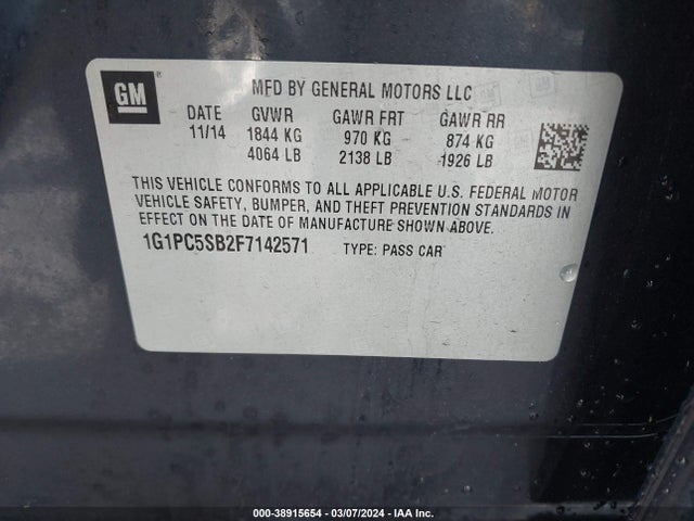 Chevrolet Cruze 1lt Auto 2015 1G1PC5SB2F7142571 Image 9