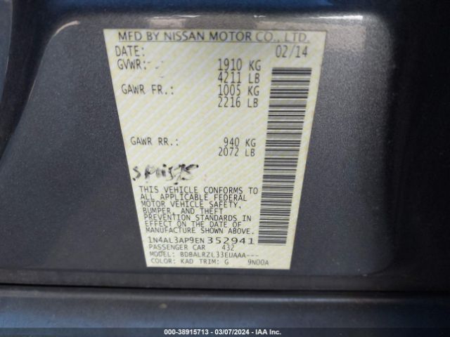 1N4AL3AP9EN352941 Nissan Altima 2.5/2.5 S/2.5 Sl/2.5 Sv