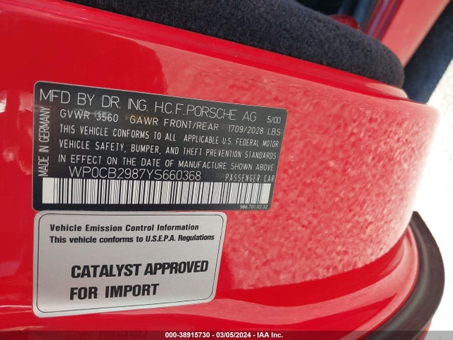 2000 PORSCHE BOXSTER WP0CB2987YS660368 Photo 8