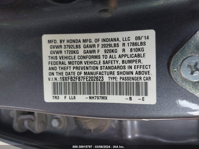 Honda CIVIC EX 2015 19XFB2F87FE202623 Image 9