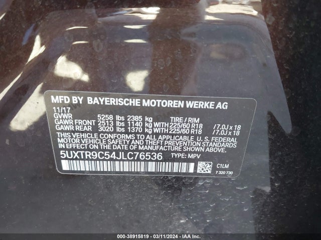 BMW X3 Xdrive30i 2018 5UXTR9C54JLC76536 Image 9