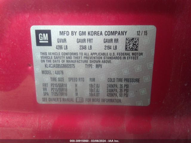 KL4CJASB5GB602075 Buick Encore