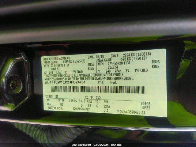 Ford F-150 Lariat 2018 1FTEW1EP2JFD24761 Image 9