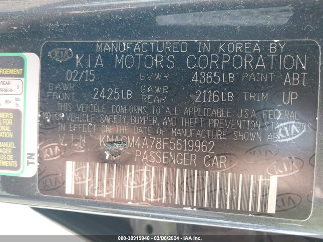 KIA Optima Lx 2015 KNAGM4A78F5619962 Image 9