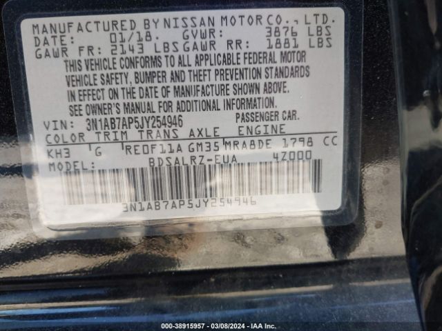 3N1AB7AP5JY254946 Nissan SENTRA SR