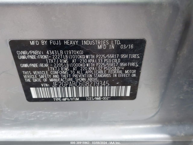 JF2GPABC6G8279345 Subaru Crosstrek 2.0i Premium