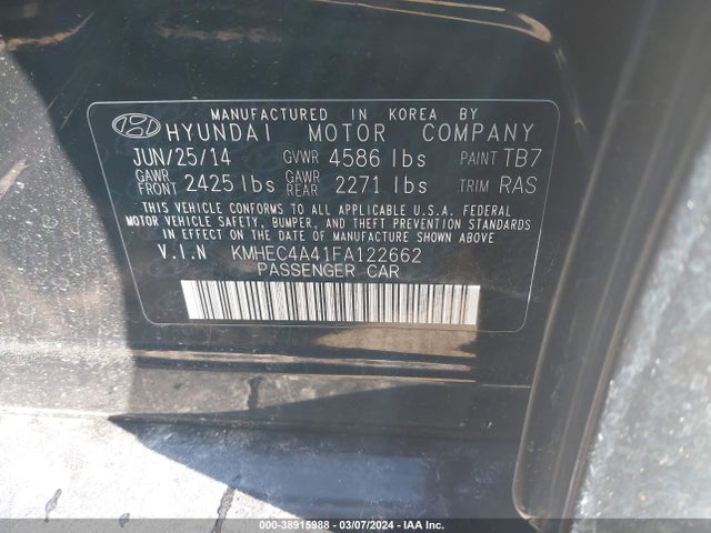 Hyundai Sonata Hybrid Limited 2015 KMHEC4A41FA122662 Image 9