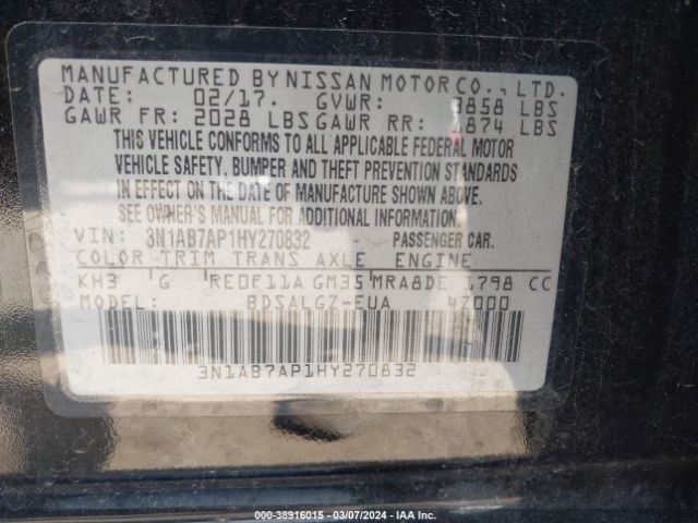 3N1AB7AP1HY270832 Nissan SENTRA SL