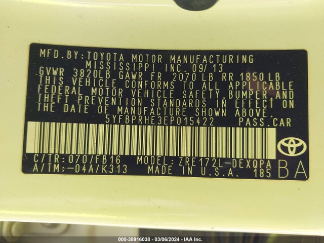 Toyota Corolla Le Eco 2014 5YFBPRHE3EP015422 Image 9