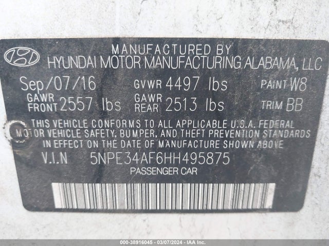 Hyundai Sonata Sport 2017 5NPE34AF6HH495875 Image 9