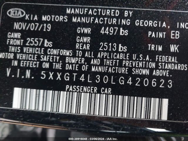 5XXGT4L30LG420623 KIA Optima S