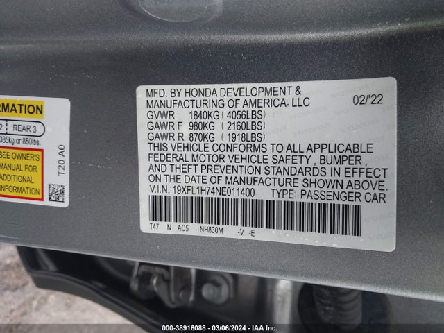 Honda Civic Ex-l 2022 19XFL1H74NE011400 Image 9
