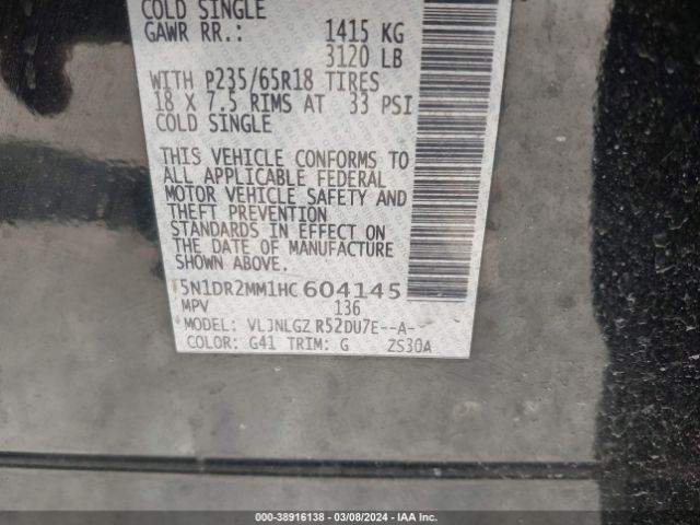 5N1DR2MM1HC604145 Nissan Pathfinder Sl