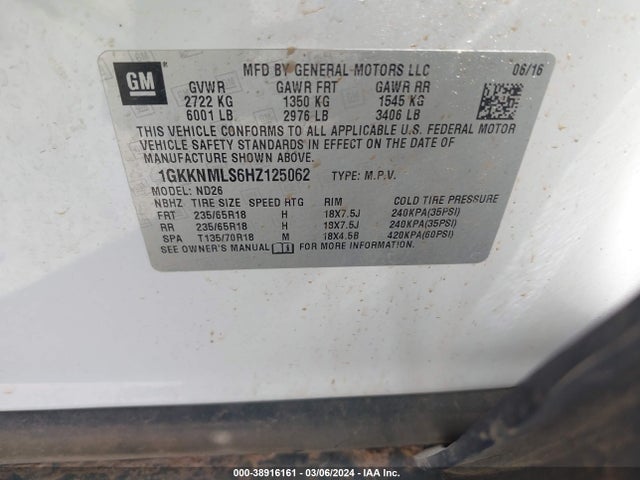 GMC Acadia Slt-1 2017 1GKKNMLS6HZ125062 Image 9