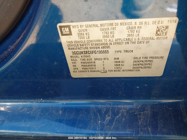 Chevrolet Silverado 1500 1lz 2015 3GCUKSEC6FG195665 Image 9
