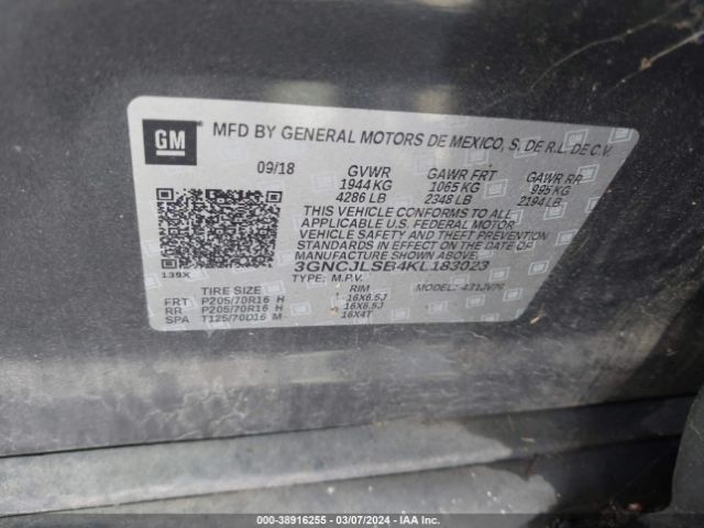 3GNCJLSB4KL183023 Chevrolet Trax Lt