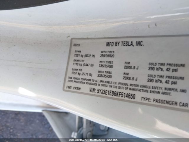 5YJ3E1EB6KF514650 Tesla Model 3 Long Range/performance