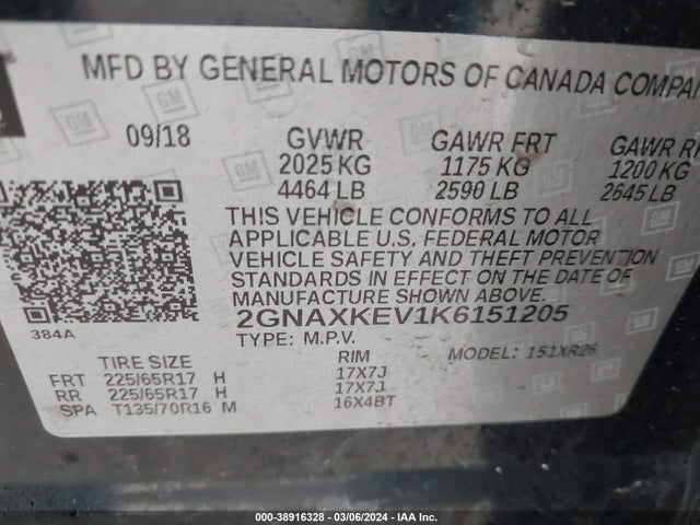 Chevrolet EQUINOX LT 2019 2GNAXKEV1K6151205 Image 9