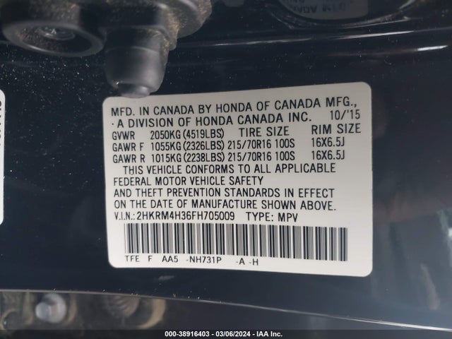 Honda CR-V LX 2015 2HKRM4H36FH705009 Image 9