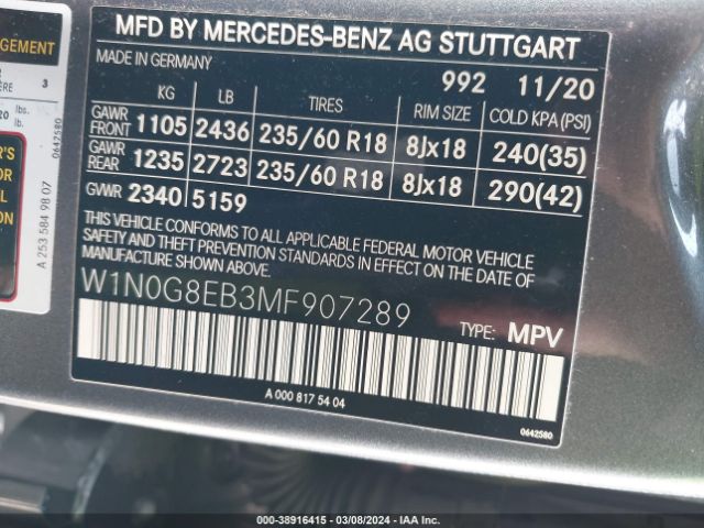 W1N0G8EB3MF907289 Mercedes-Benz Glc 300 4matic Suv