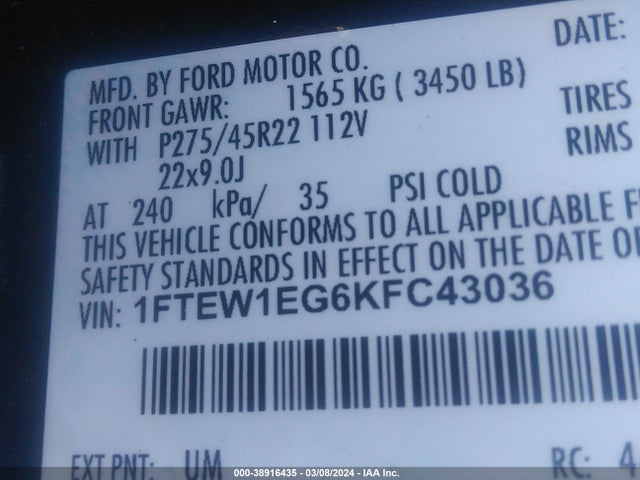 Ford F-150 Limited 2019 1FTEW1EG6KFC43036 Image 9