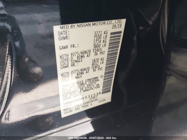 Nissan TITAN SV 2019 1N6AA1E63KN531538 Image 9
