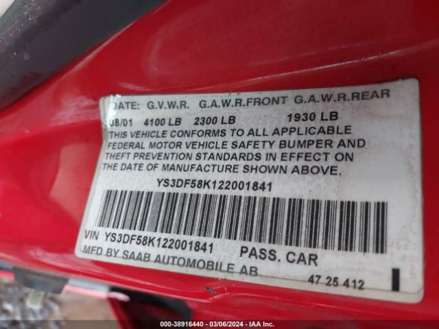 2002 SAAB 9-3 YS3DF58K122001841 Photo 8