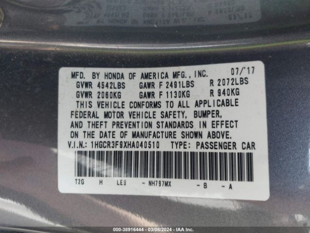 1HGCR3F9XHA040510 Honda Accord Touring V6