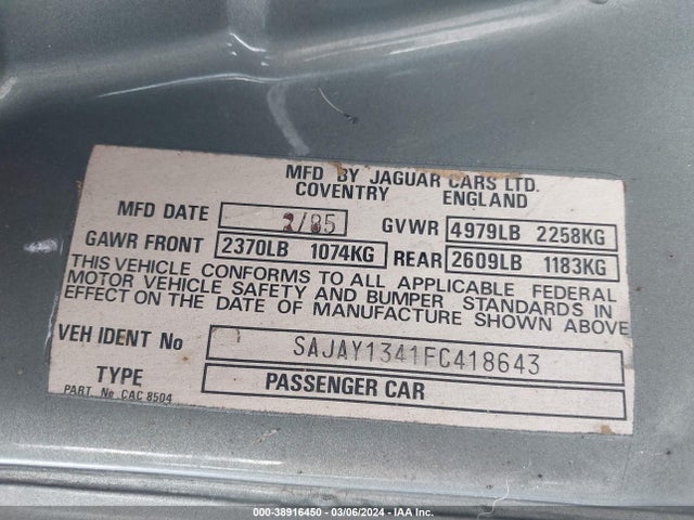 1985 JAGUAR XJ6 SAJAY1341FC418643 Photo 8