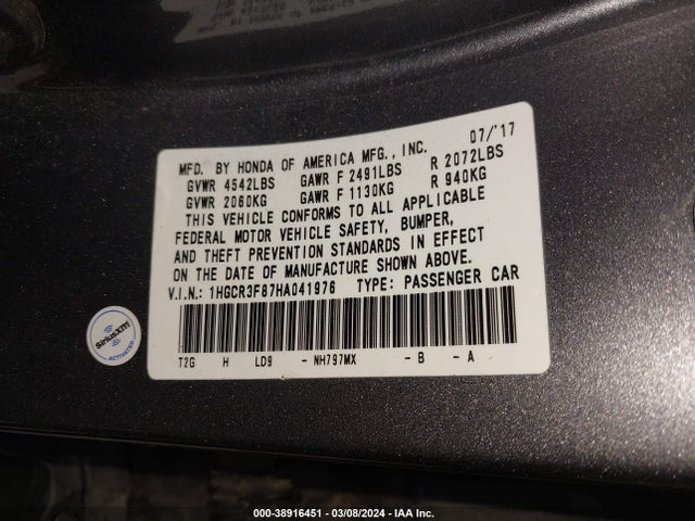 Honda Accord Ex-l V6 2017 1HGCR3F87HA041976 Image 9