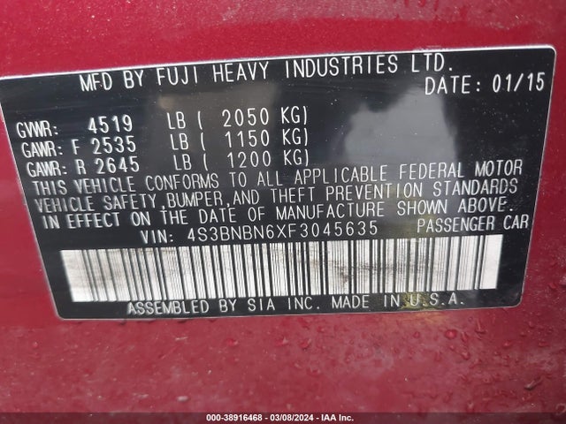 Subaru Legacy 2.5i Limited 2015 4S3BNBN6XF3045635 Image 9