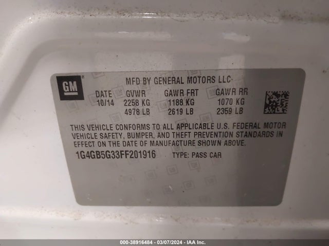 Buick Lacrosse Leather 2015 1G4GB5G33FF201916 Image 9