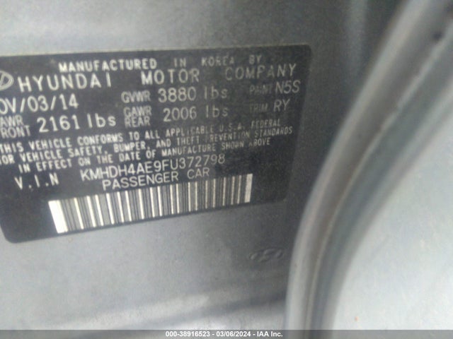 Hyundai Elantra Limited 2015 KMHDH4AE9FU372798 Image 9