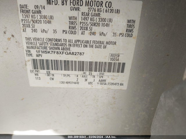 Ford Explorer Limited 2015 1FM5K7F8XFGA82787 Image 9