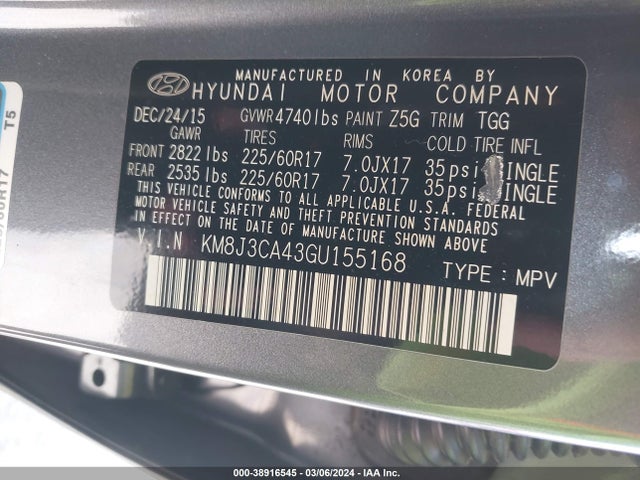 Hyundai TUCSON SE 2016 KM8J3CA43GU155168 Image 9