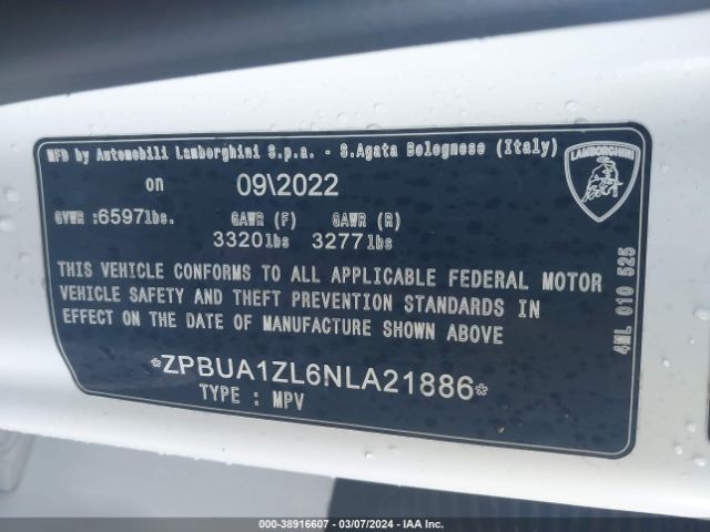 ZPBUA1ZL6NLA21886 Lamborghini Urus Graphite Capsule/pearl Capsule