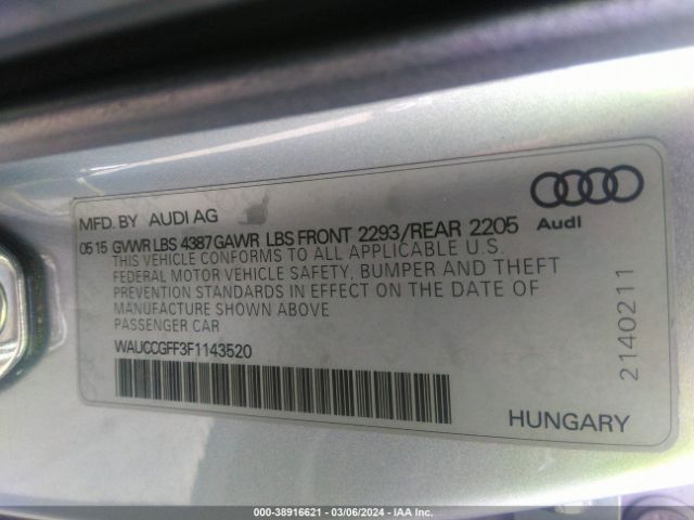 WAUCCGFF3F1143520 Audi A3 1.8t Premium