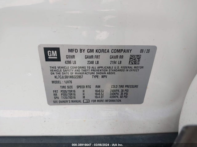 Chevrolet Trax Fwd Lt 2021 KL7CJLSB1MB322857 Image 9