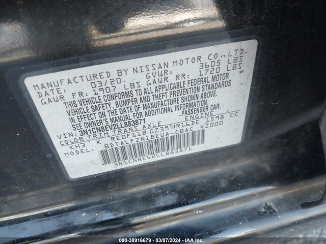 Nissan Versa Sv Xtronic Cvt 2020 3N1CN8EV2LL883871 Image 9