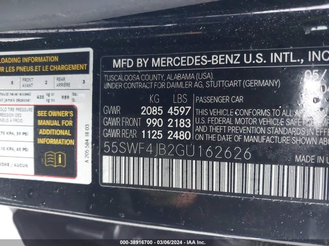 55SWF4JB2GU162626 Mercedes-Benz C 300 Luxury/sport