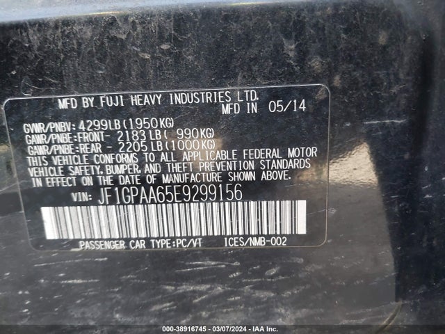Subaru Impreza 2.0i 2014 JF1GPAA65E9299156 Image 9