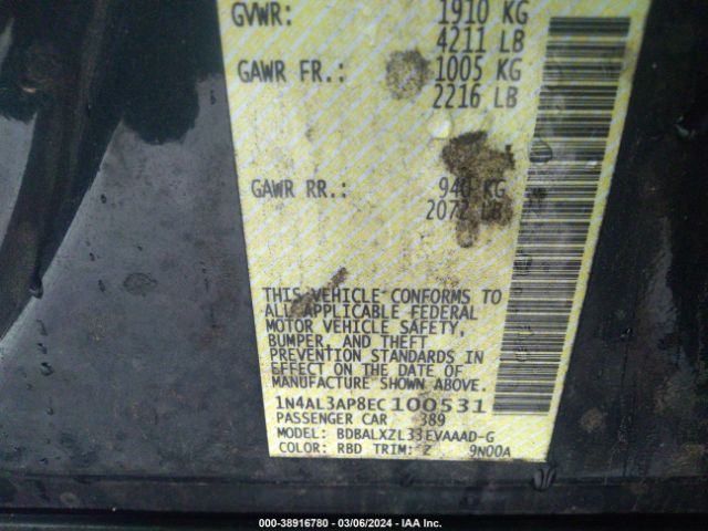 1N4AL3AP8EC100531 Nissan Altima 2.5 Sl