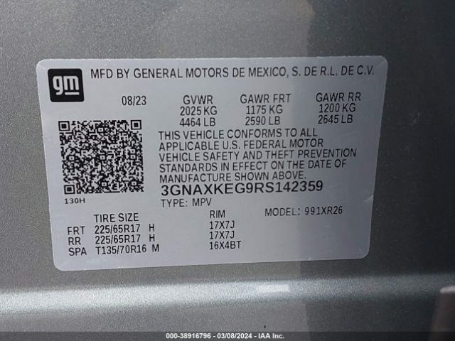 3GNAXKEG9RS142359 Chevrolet Equinox Fwd Lt