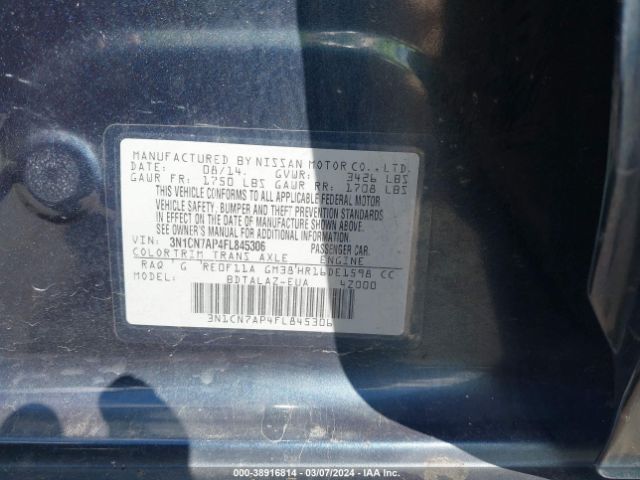 3N1CN7AP4FL845306 Nissan Versa 1.6 S+