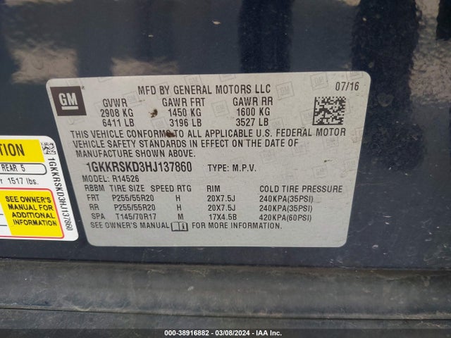 1GKKRSKD3HJ137860 GMC Acadia Limited