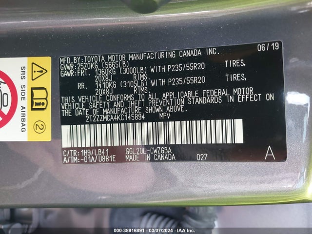 Lexus RX 350 2019 2T2ZZMCA4KC145894 Image 9