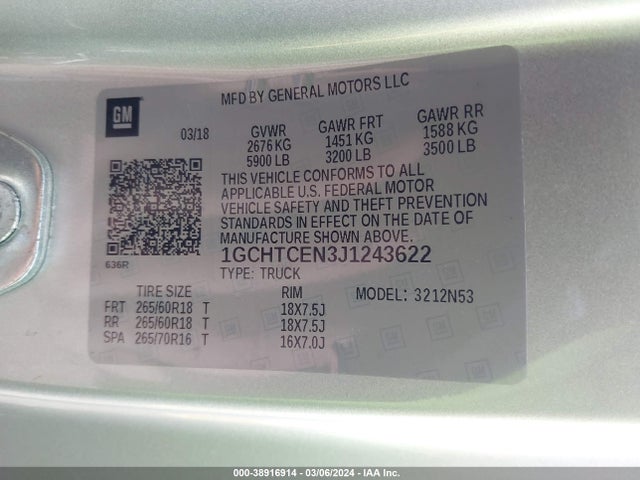 Chevrolet Colorado Lt 2018 1GCHTCEN3J1243622 Image 9