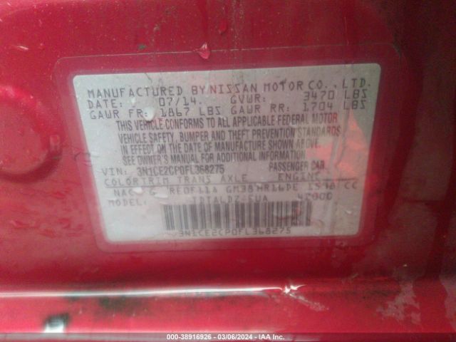 3N1CE2CP0FL368275 Nissan Versa Note S (sr)/s Plus/sl/sr/sv