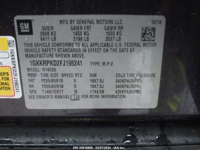 1GKKRPKD2FJ198241 GMC Acadia Sle-2