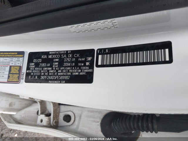 2023 KIA FORTE LXS VIN: 3KPF24AD5PE589982